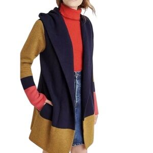 Anthropologie Colorblock Hooded Cardigan - Navy, Mustard, Coral